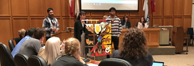 Mike Cywink and TVDSB student leaders present the 2017-18 Student Leadership Council year-end project at a TVDSB Board Meeting