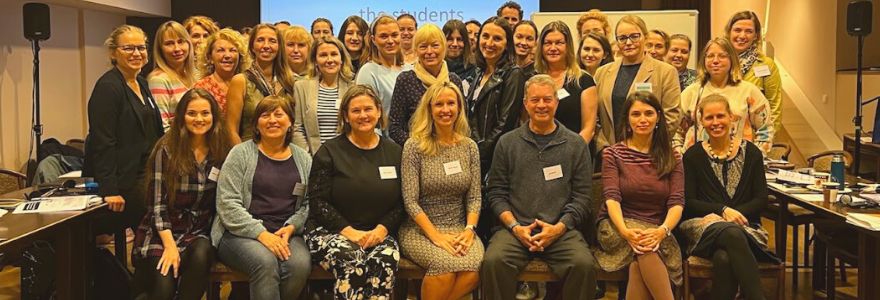 Claire Crooks, Sharon Hoover and Dr. Jeff Bostic (left to right, centre of front row) with STRONG training participants, Sept. 2022 in Prague, Czech Republic 